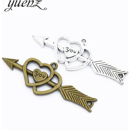 YuenZ 4pcs Antique Silver color Heart Charm fit for Bracelets necklace Pendant DIY Metal Jewelry Making 53*20mm A112
