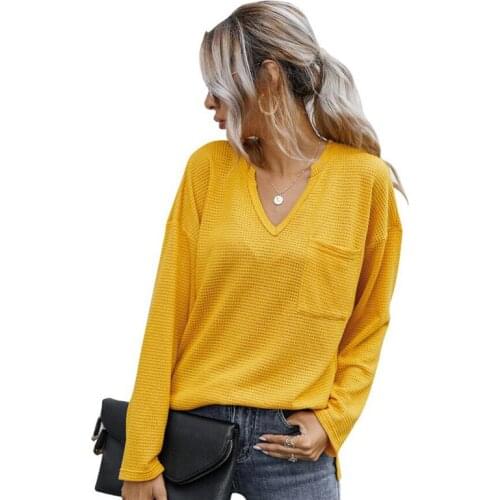 Womens Tops And Blouses Casual Splice Collared Tied Long Sleeve V Neck Shirt Blusas Woman With Long Sleeves Loose Tops CL674