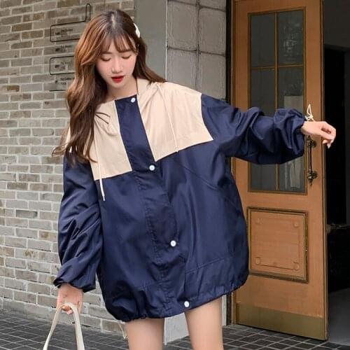 Female han edition easy to film the new spring coat color matching the cap baseball uniform bf trench coat female students