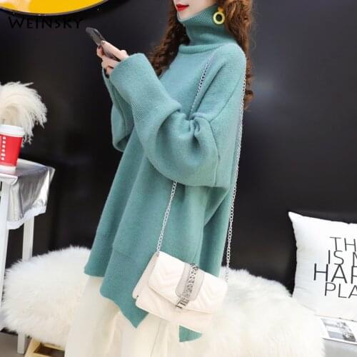Women Oversized Turtleneck Knitted Sweater And Pullovers Korean Fashion Style Female Sweaters 2019 Autumn And Winter New Tops