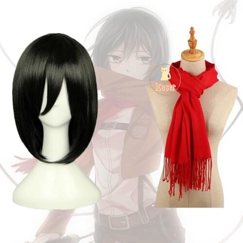 Attack on Titan Mikasa Ackerman Cosplay Wig Black Heat Resistant Hair Mikasa Akkaman Wig for Women with Wig Cap Halloween Wig