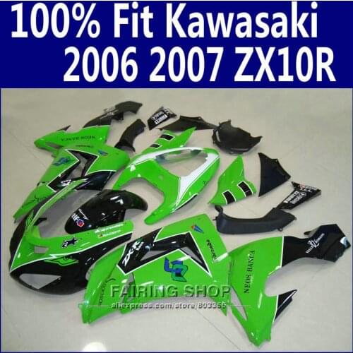 100%new zx10r 2006 2007 06 07 Fairings For Kawasaki Ninja Injection mold Fairing kit Green black EMS free x10