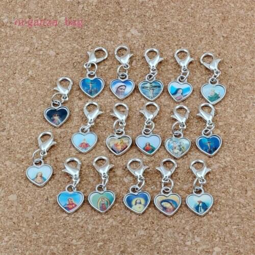 200pcs Enamel Heart of Jesus Christian cross Floating Lobster Clasps Charm Beads Fit Charm Bracelet DIY Jewelry 10x26.5mm A-529b