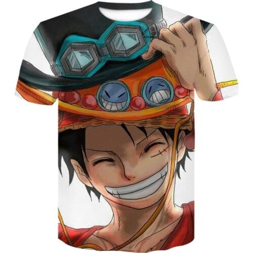 2021 Fashion cool tshirt Japanese Anime Funny One Piece 3D printing Short sleeve Luffy Cartoon Tshirt Round neck teens tops