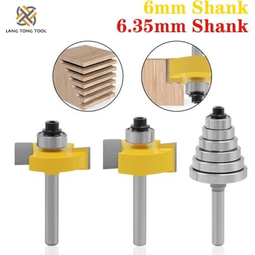 LANG TONG TOOL 3PCS Rabbet Router Bit with 6 Bearings Set Adjustable Tenon Cutter Cemented Carbide Woodworking Bits LT099
