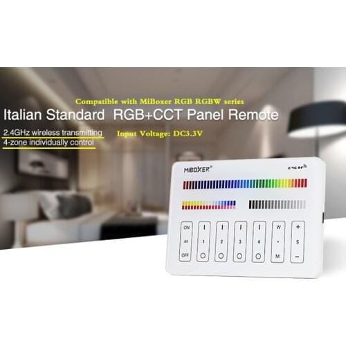 4 Zone Italian Standard Panel Remote 2.4GHz Wireless RF Dimmer DC3.3V Compatible MiBoxer RGB + CCT RGB RGBW Series Controller