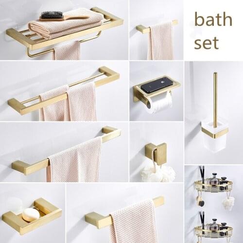 Bathroom Set Accessories Stainless Steel Brushed Gold Towel Rack with Hook Wall Toilet Brush Holder,toilet Roll Paper Holder