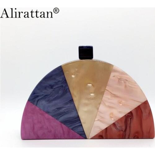 Alirattan New Acrylic Evening Bag For Women 2021 Fashion Design Shoulder Crossbody Bag Luxury Travel Semicircle Patchwork Bags