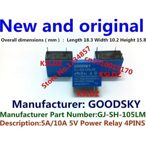 Free shipping lot (5pieces/lot) 100%Original New GOODSKY GJ-SH-105LM 5A 4PINS 5VDC Power Relay