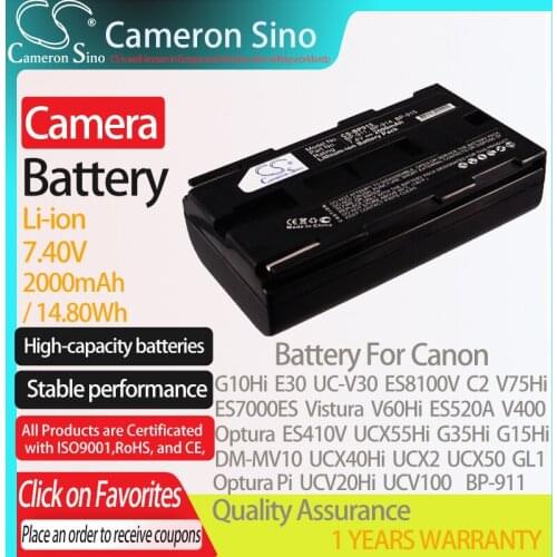CameronSino Battery for Canon G10Hi E30 UC-V30 ES8100V C2 V75Hi ES7000ES Vistura V60Hi ES520A fits Canon BP-911 camera battery
