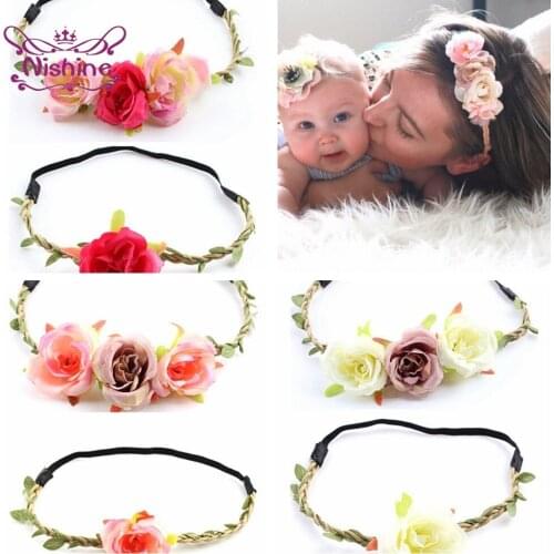 Colorful Flower Parents and Children Garland DIY Fashion Hand Woven Headband Photography Props Clothing Decoration Accessories