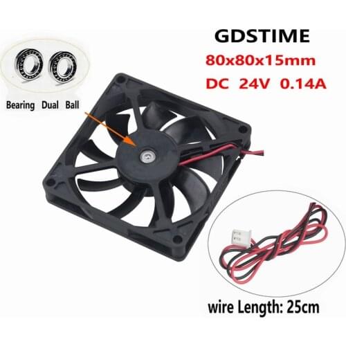 Gdstime 1 Piece Ball Bearing 24V 2Pin 8cm 80x80x15mm 8015 Brushless Motor Cooler DC Cooling Fan 80mm x 15mm