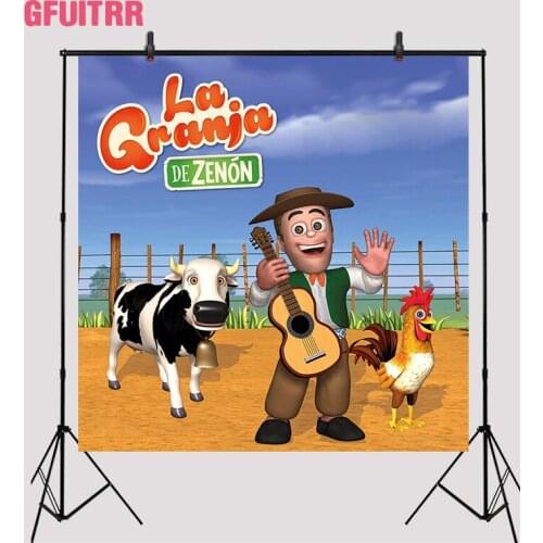 GFUITRR La Granja De Zenón Photo Backdrops Happy Birthday Photography Backgrounds Farm Cow Chicken Custom Cartoon Photo Props