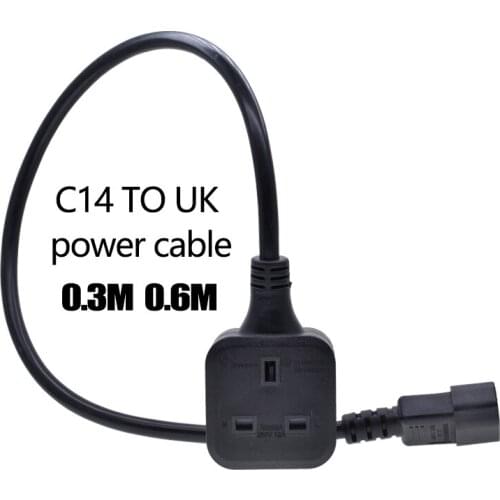 IEC320-C14 male plug to UK female power socket 0.3m 0.6m power cable prong 3 pin to Type G electric connect cord