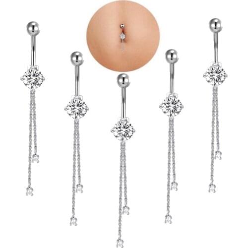 1PS Stainless steel Zircon tassel Navel Ring Navel button navel nail belly Fashion piercing jewelry