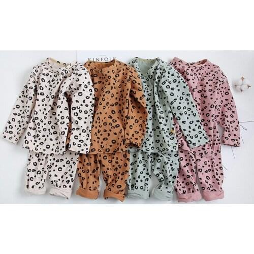 Baby Kids Pajamas Sets Print Leopard Cotton Boys Sleepwear Suit Autumn Girls Pajamas Long Sleeve Pijamas Tops+Pants 2pcs M335