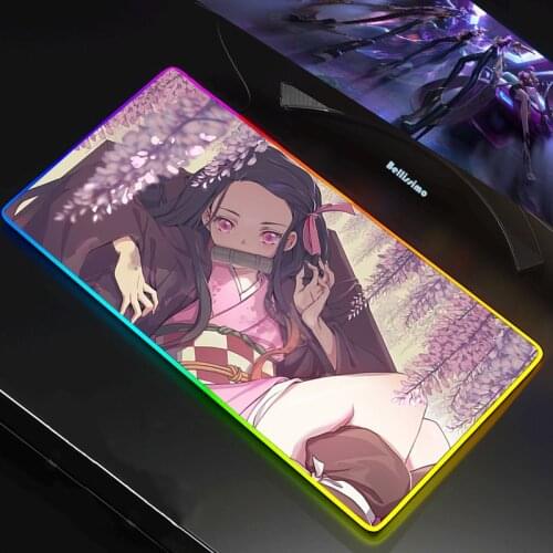 Demon Slayer Led Carpet Anime L Mousepad Rgb Rug gamers accesorios Mat Mouse Pad Arge Desk Mat Desktop Computer Kimetsu No Yaiba