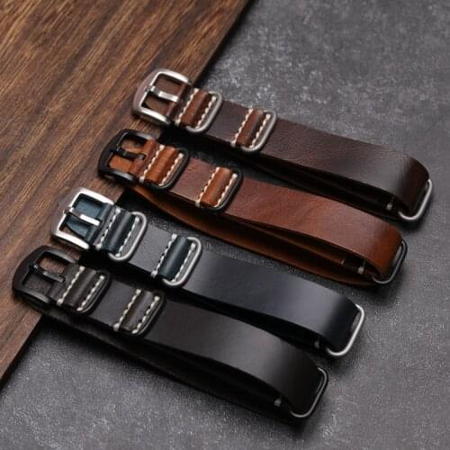 NATO G10 Leather Watchband 20 22 24MM First layer Cowhide Soft Strap,Retro Military Watch Mens Strap