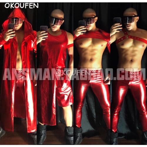 Red Colorful Theme Party Clothing Nightclub Male Singer Dancer Set Stage Performance Dance Set