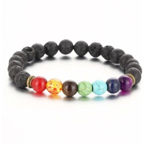 2020 hot sell jewelry seven color volcanic stone tourmaline Buddha beads black stone diy man male bracelet
