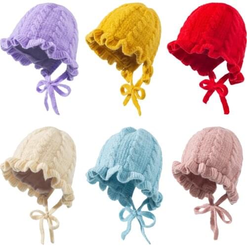 Cute Knitted Lace Baby Hat Cap Thick Warm Baby Girl Boy Hat Beanie Winter Ear Warm Kids Hat Baby Bonnet Muts For Newborn