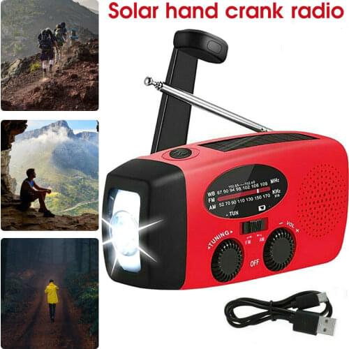 SAMTIAN Multifunctional Hand Radio Portable Solar Crank Dynamo Powered AM/FM/WB Weather Radio with Emergency LED Flashlight