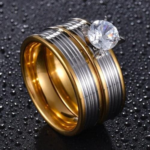 Trendy Stainless Steel Rose Gold Color Love Ring for Women Men Couple CZ Crystal Rings Luxury Brand Jewelry Wedding Gift