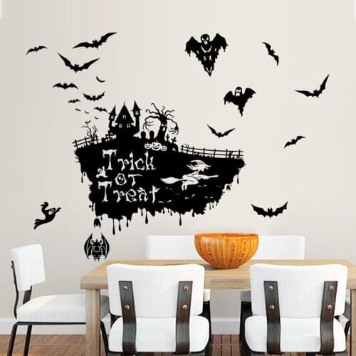 Cartoon Hallowmas Bat Witch Ghost Ship Wall Stickers For Shop Home Decoration Diy Window Decals Festival Wall Vinyl Mural Art