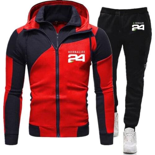 Spring Autumn 2021 Mens HERBALIFE 24 Printing 2 Pieces Fitness Tracksuit Hooded Sweatshirt+pants Pullover Hoodie Sportwear Suit