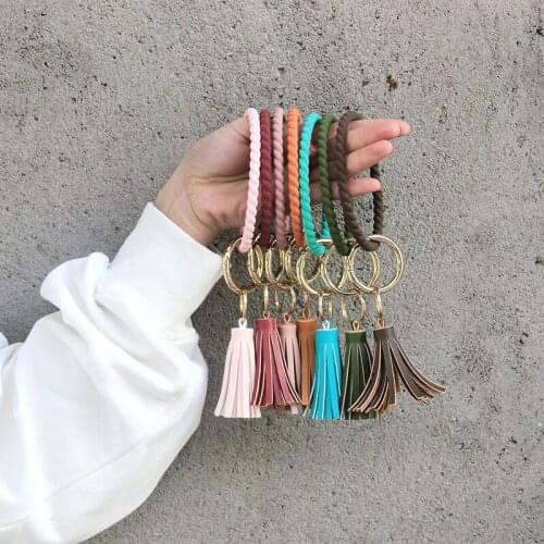 Soft Twist Silicone Wristlet Keychain Tassel Pendant For Women Girls Trendy Car Key Chain Bag Charms Decor Accessories Bracelet