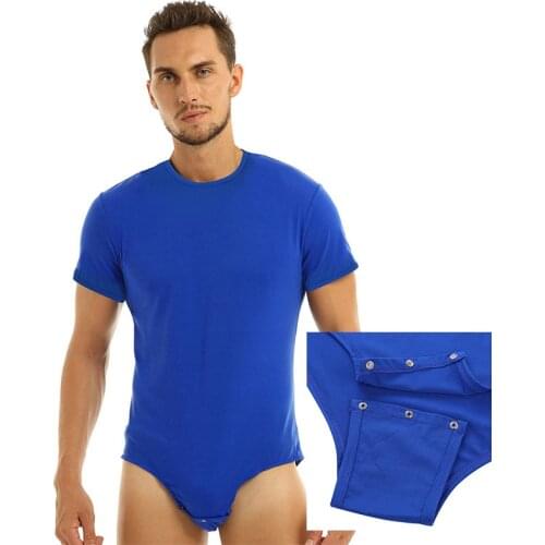 New Open Crotch Man Sexy Pajamas Jumpsuit Short Shirts Sleeve Round Button Breathable Cotton Jumpsuit Easy Pee and Sex Life