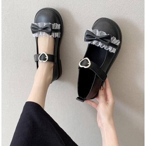 New Gothic Lolita Shoes Platform Low Heels Women Sweet Lace Shoes School Uniform Shoes Kawaii Womens Cute Butterfly Shoes Female