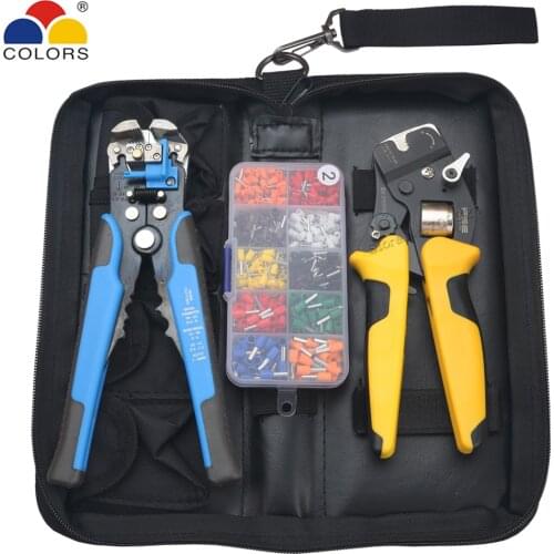 Crimping Pliers 0.08-16mm2 AWG 26-5 Tube Bootlace Terminals Clamp Stripper Self-adjustable Precise Crimping Hand Tools Bag kits