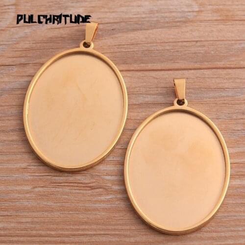 2pcs 30*40mm Inner Size Stainless Steel Gold Oval Cabochon Base Setting Diy Blank Pendant Tray For Necklace Making