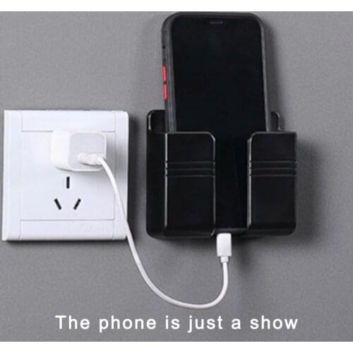 Practical Wall Mount Stand Phone Holder Socket Phone Charging Holder Bracket Shelf Wall Mounted Organizer Storage Box