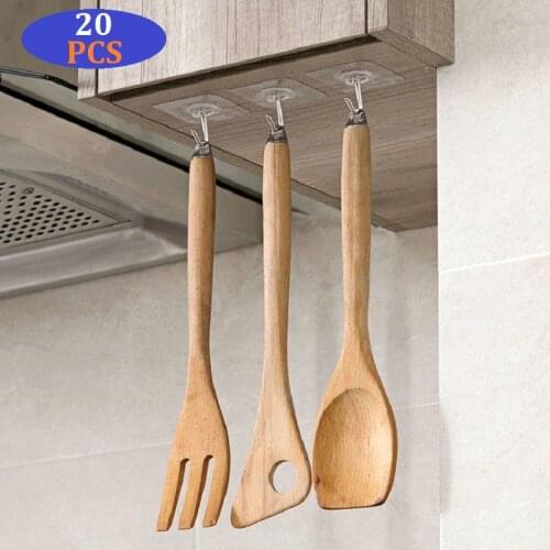 20Pcs 6x6cm Transparent Strong Self Adhesive Door Wall Hangers Hooks Suction Heavy Load Rack Cup Sucker for Kitchen Bathroom
