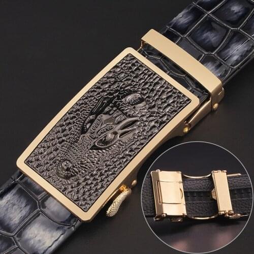 High quality designer genuine leather belts men crocodile pattern Automatic Buckle luxury Brand Waist strap ceinture homme