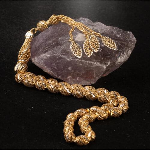 Silver Gold Colored Prayer Rosary Men Starling Cut Rosary With Silver Tassel Arabic Tasbih Ornate Tassel 925k Silver