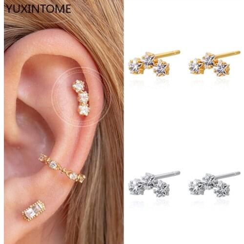 925 Sterling Silver Ear Needle Star Stud Earrings Crystal Five-pointed Star Earrings Simple Fashion Wedding Jewelry Accessories