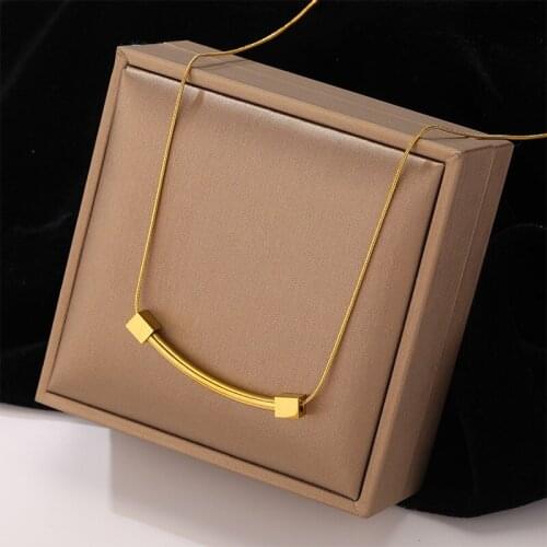 GSOLD Trendy Geometric Metal Pendant Necklace Simple Texture Titanium Steel Snake Bone Chain For Women Party Jewelry Gifts