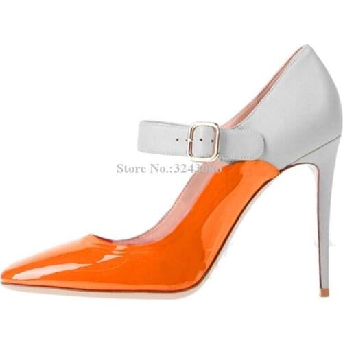 Candy Color Buckle Strap Stiletto Heel Pumps Shoes Women Fashion Pointed Toe Mixed Color Single Shoes Lady Real Photos High Heel