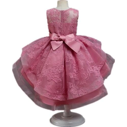 Princess Tulle Fabrics Bow Knot Birthday Dress Spring Girls Costume Children Evening Formal Flower Wedding Dress For Girls