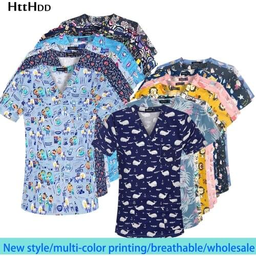 Htthdd cotton puppy printing nurse uniform uniform beauty salon nursing uniform lab uniform Pet shop Scrub uniform Work clothes