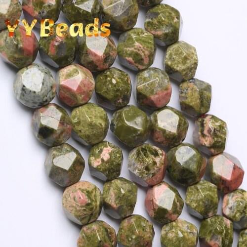 5A Quality Natural Faceted Green Unakite Stone Beads 6 8 10mm Loose Charm Beads For Jewelry Making DIY Bracelets Women Necklaces