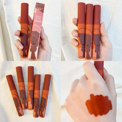 1pc Velvet Lip Glaze 5 Colors Round Tube Matte Texture Art Air Mist Matte Lip Mud Lipstick Moisturizing Easy To Color Lip Gloss