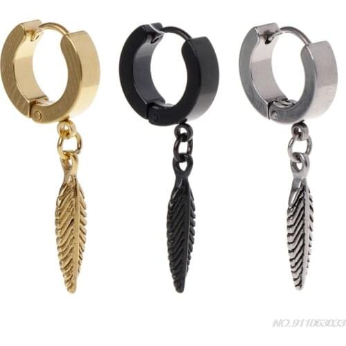 1pc New Arrival Punk Earrings Fashion Feather Pendant Personality Titanium Steel Buckle Women Men Charms Male N23 20 Dropship
