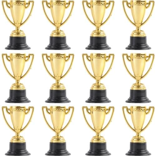 10/12/24pcs Golden Mini Award Trophy Prizes Decor Plastic Reward Prizes Kindergarten Kids Gift Awards Trophy with Black Base