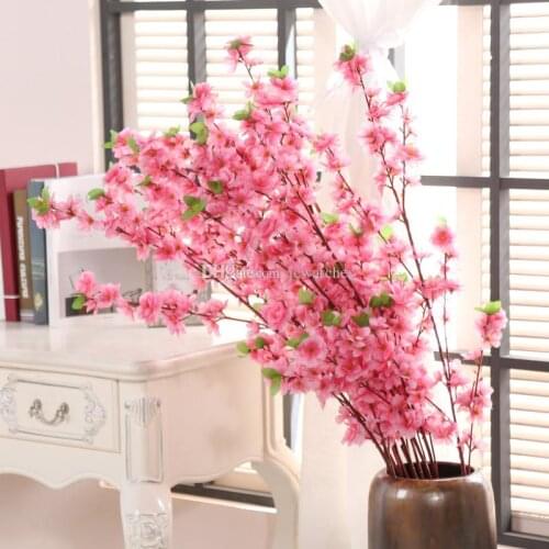 123cm Artificial Cherry Spring Plum Peach Blossom Branch Silk Flower Home Wedding Decorative Flowers Plastic Peach Bouquet