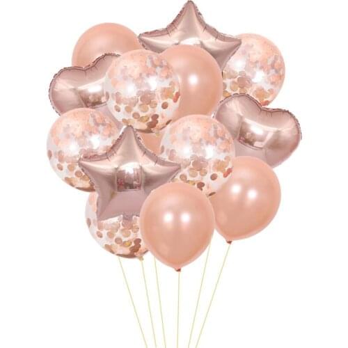 14Pcs Rose Gold Helium Ballons Multi Confetti Balloon Happy Birthday Party Balloons Boy Girl Baby Shower Party Supplies