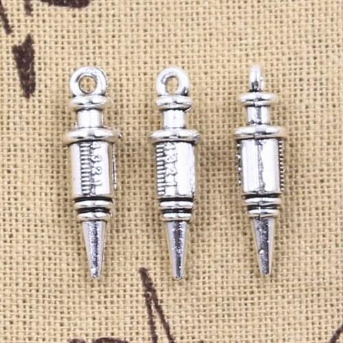 15pcs Charms doctor syringe nurse injector 25x6x6mm Antique Silver Color Pendants DIY Making Findings Handmade Tibetan Jewelry